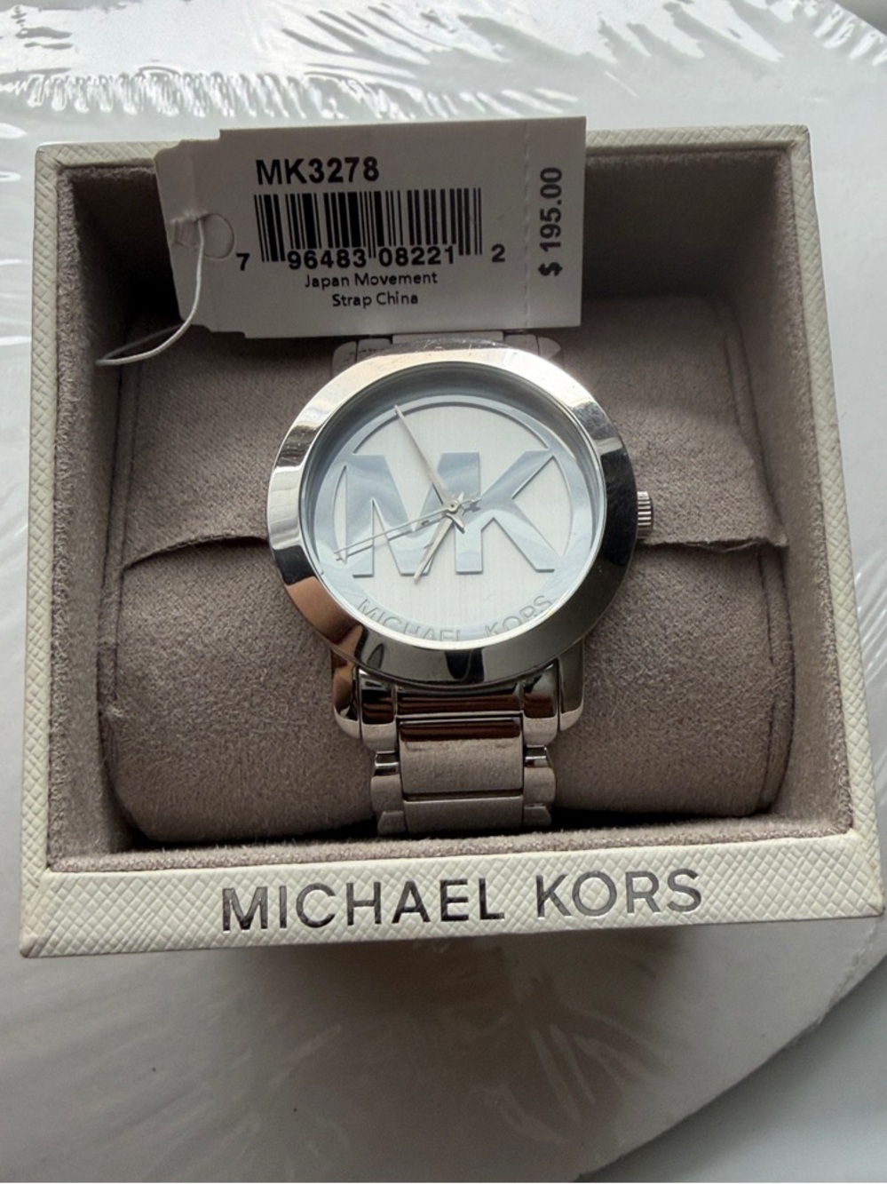 Michael Kors Silver-Tone MK Logo Bracelet Watch